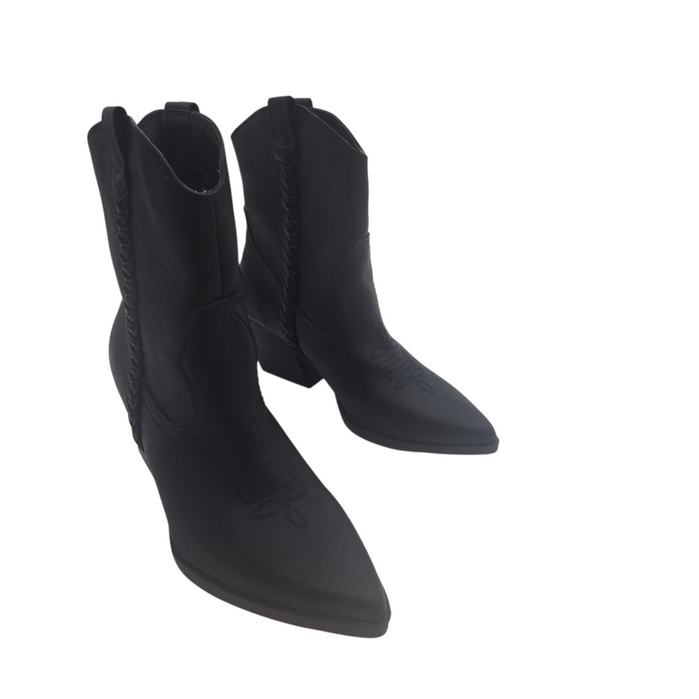 DV Dolce Vita Karyn Western Boot 7.5 All Black Tonal Braided Block Heel EUC